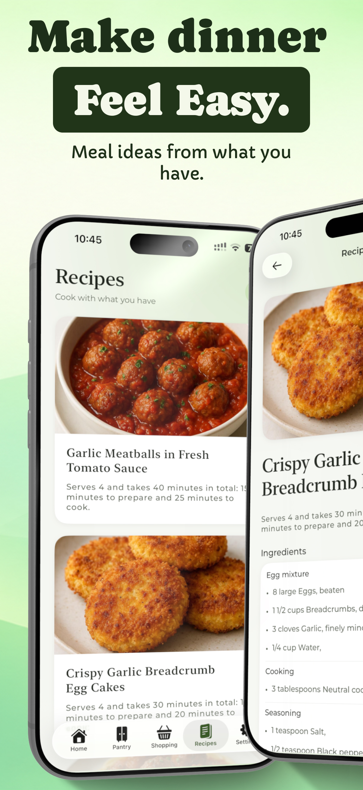 Recipe ideas and recipe details in Any Pantry