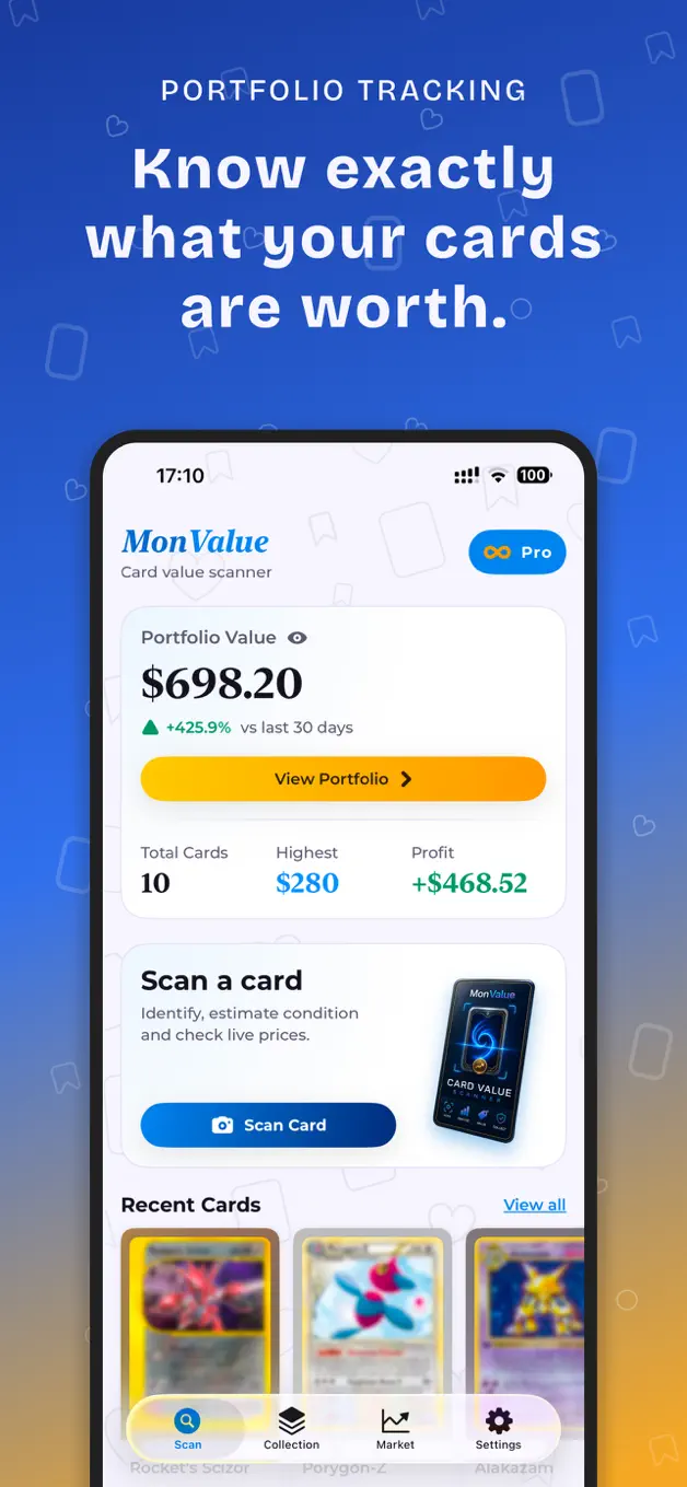 MonValue portfolio dashboard with collection value