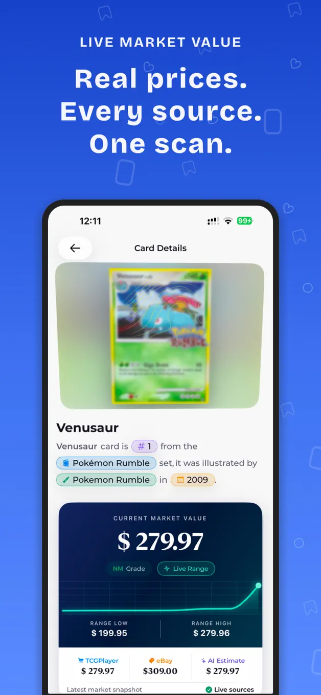 MonValue trading card scanning screen