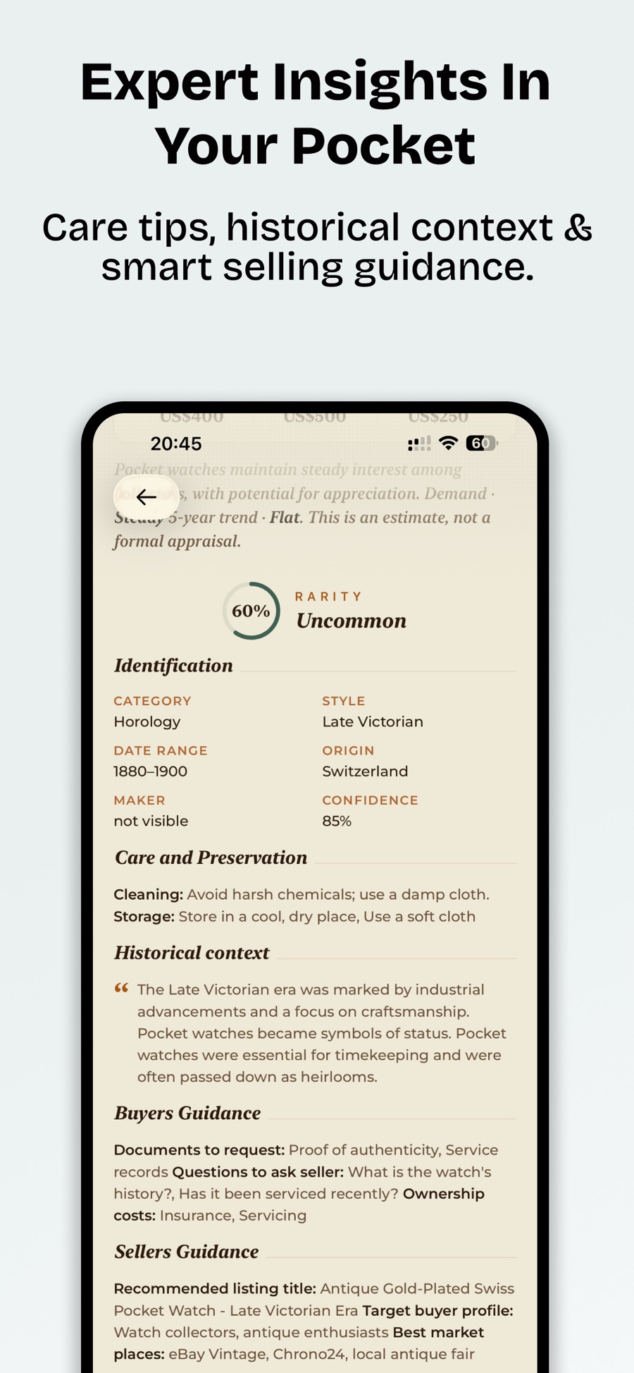 Curio historical details and care guidance